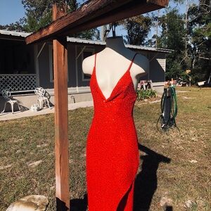 Slim Fitting Blossom Dress Gown Red With Sequin Designed Red S10